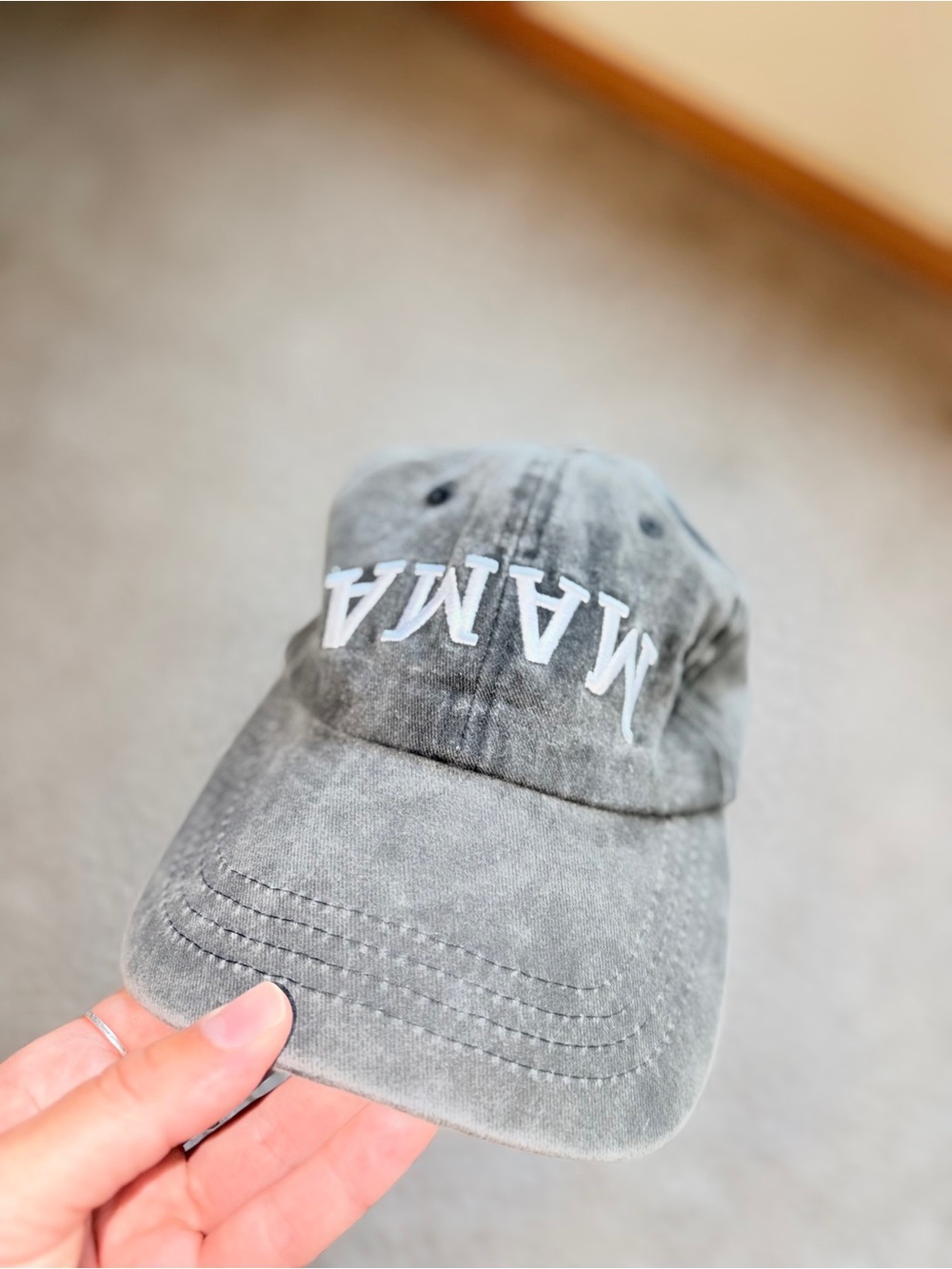 NWOT Mama Embroidered Distressed Hat - Charcoal Gray New - Picture 5 of 6